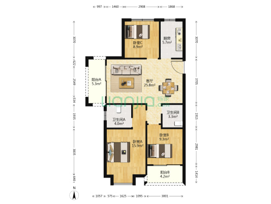 珑馨景园 3室1厅2卫 104平方