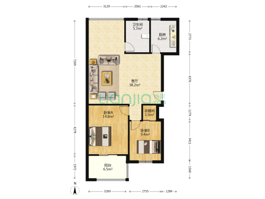 玉带汇景苑 2室1厅1卫 99平方