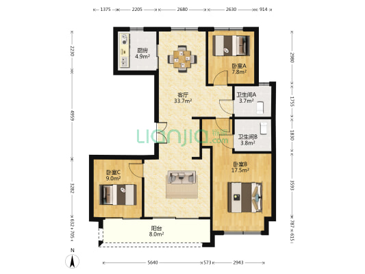 西房杭语宸鹭院 3室1厅2卫 117平方