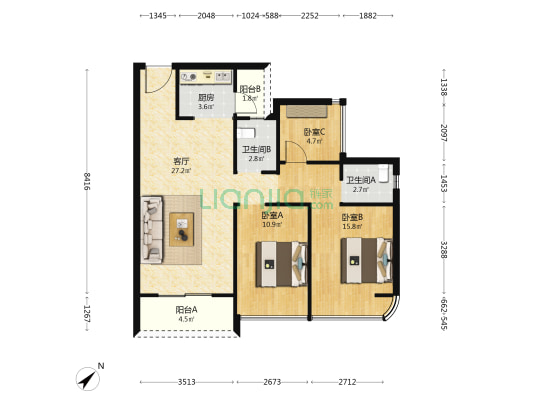 尚誉红山里 3室1厅2卫 99平方