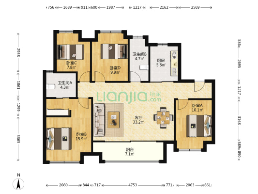 新城千禧公园 4室1厅2卫 123平方