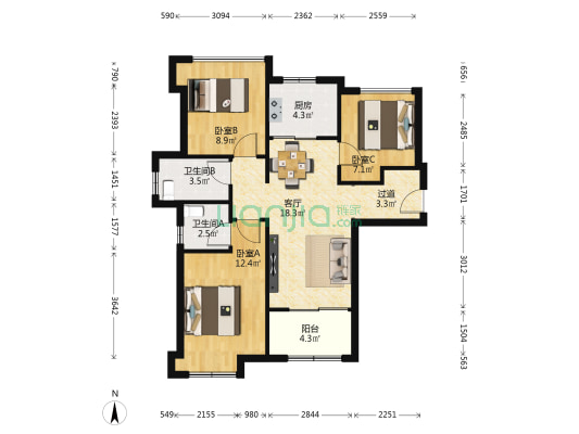 建发文澜和著 3室1厅2卫 90平方