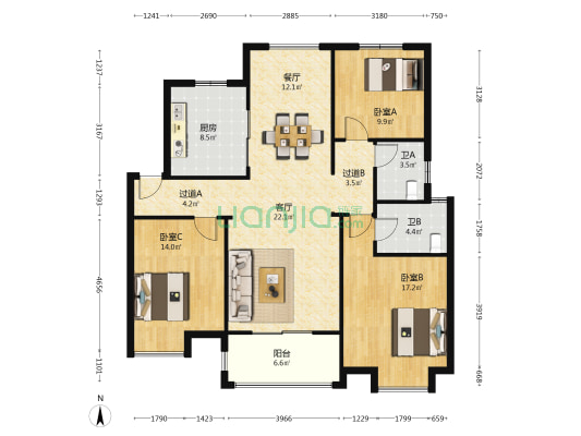 鹏程国际花园 3室2厅2卫 123平方