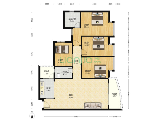 学苑小区 4室1厅2卫 140平方