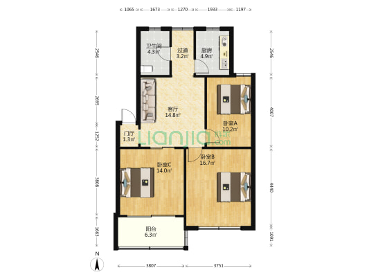 东石塘 3室1厅1卫 94平方