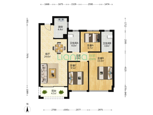 广银海棠湾 3室1厅2卫 99平方