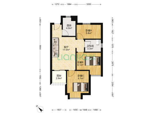 芳和花园 3室1厅1卫 68平方