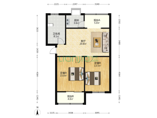 四十五街 2室1厅1卫 86平方
