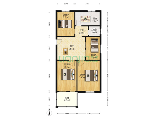 长达北路西三巷46号 4室1厅1卫 89平方