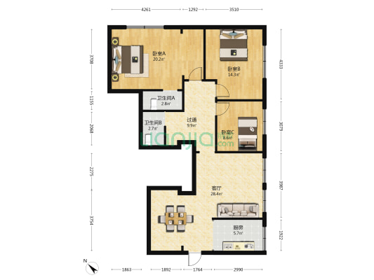吾家雅舍 3室1厅2卫 113平方