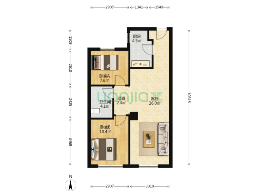 绿城明月听澜 2室1厅1卫 82平方