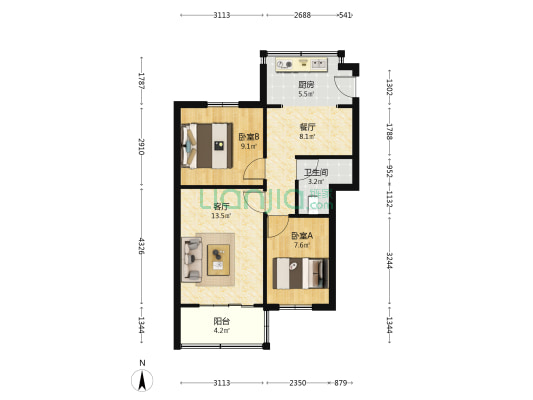 皇城东路31号 2室2厅1卫 60平方
