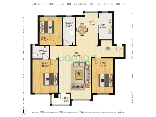 弘基三期 3室2厅2卫 142平方