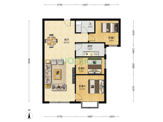天昱凤凰城四期 3室1厅1卫 102平方