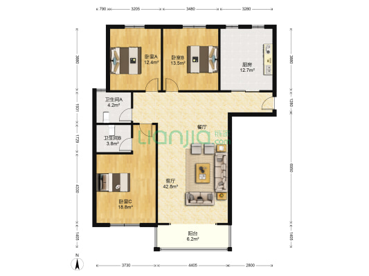 财富湾 3室1厅2卫 143平方