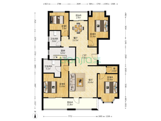 华发四季 4室2厅2卫 136平方