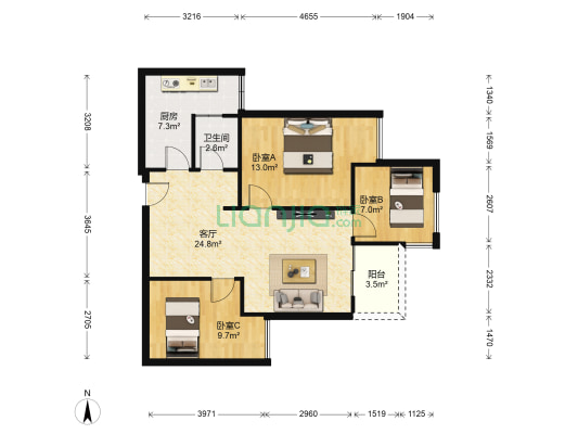典雅花溪半岛一期高层 3室1厅1卫 73平方