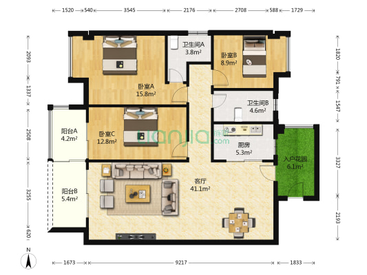 福源丽湾公馆 3室1厅2卫 129平方