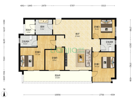 麓鸣九天麓语苑 4室1厅2卫 147平方