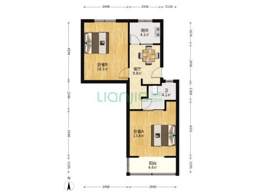 电大小区 2室1厅1卫 65平方