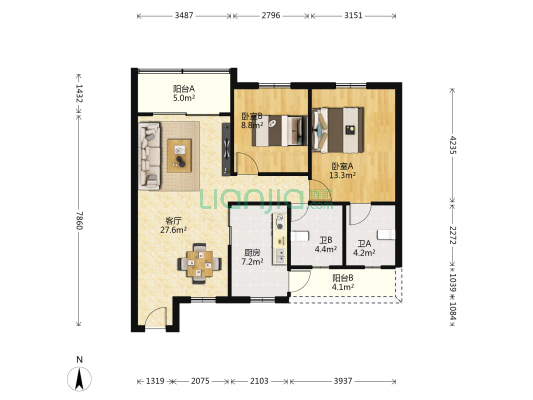 天发花园一期 2室1厅2卫 99平方