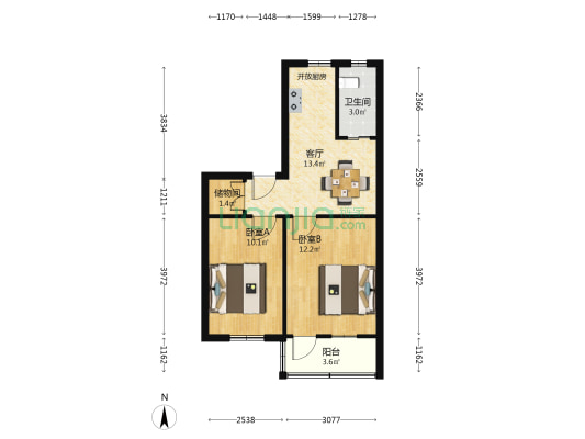 煤炭研究所宿舍 2室1厅1卫 58平方