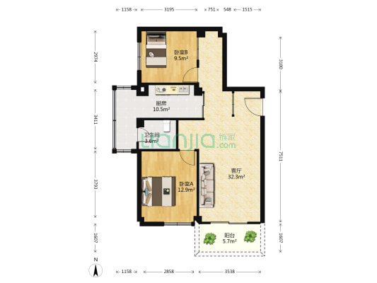恒辉花园 2室1厅1卫 90平方