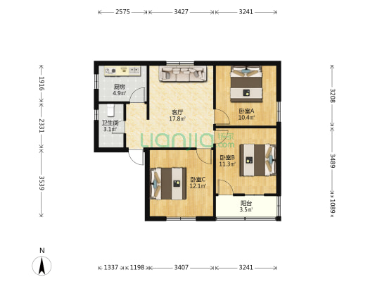 江滨新村 3室1厅1卫 85平方