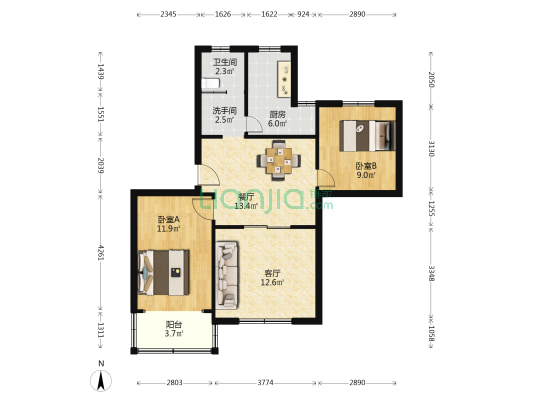 保德路1213弄 2室2厅2卫 75平方