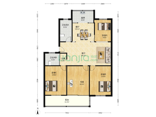 人民西路9号 4室2厅2卫 148平方