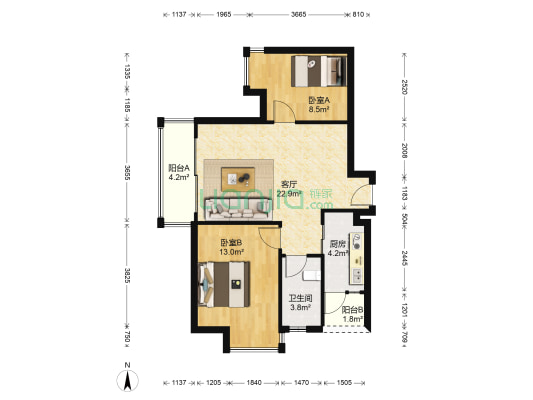 季华金品尚院 2室1厅1卫 78平方