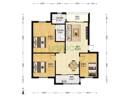 港滨小区 3室1厅2卫 95平方