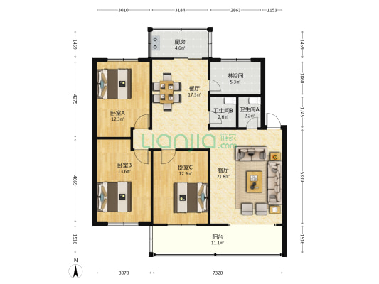 地税局家属院 3室2厅3卫 127平方
