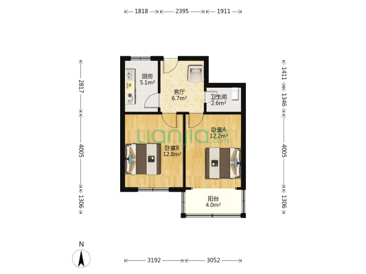 延吉路14号 2室1厅1卫 56平方
