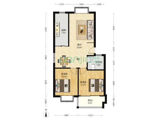凤凰苑小区 2室1厅1卫 82平方