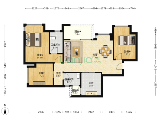 万科招商理想城晓曦 3室1厅2卫 99平方