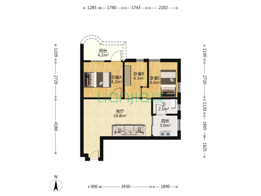 翠景苑(海珠) 3室1厅1卫 53平方