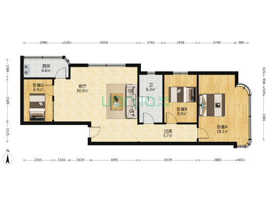 甬晨大厦 3室1厅1卫 112平方