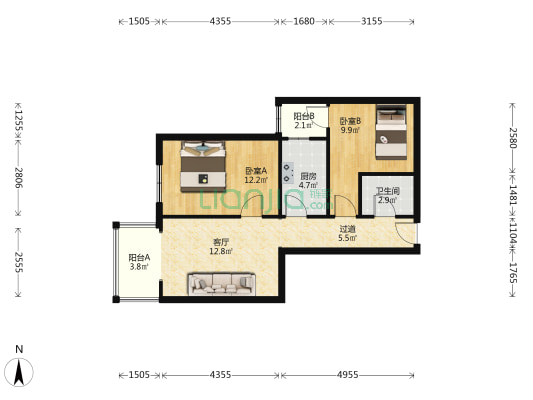 振兴嘉苑 2室1厅1卫 72平方