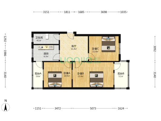 工行家属院 3室1厅1卫 82平方