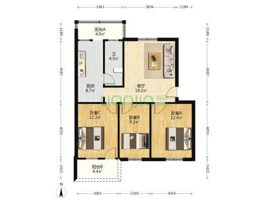 体育路4号 3室1厅1卫 86平方