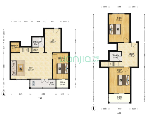 水蓝花园 2室1厅2卫 128平方