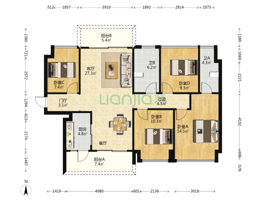 华侨城曦海岸三区 4室1厅2卫 128平方