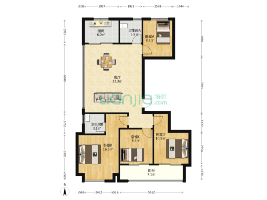 湖塘月色 4室1厅2卫 130平方