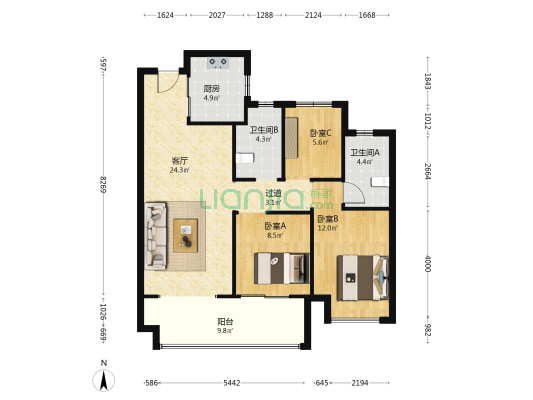 电建洺悦融园 3室1厅2卫 99平方