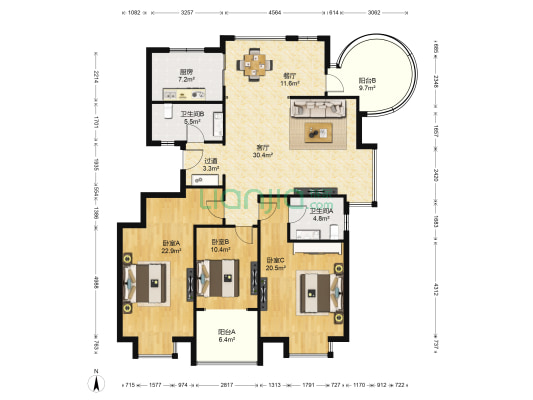 兴盛园 3室2厅2卫 155平方