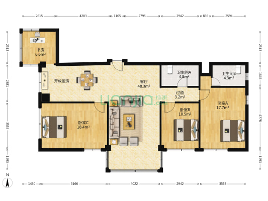 华山别墅小区 4室1厅2卫 120平方
