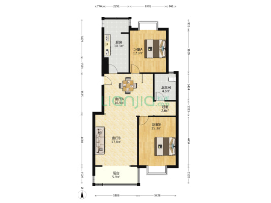 通昌苑 2室2厅1卫 105平方