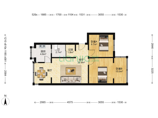 科锦苑西区 2室1厅1卫 57平方