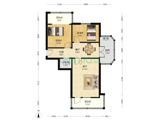 税务局第二稽查局家属院 2室2厅1卫 54平方